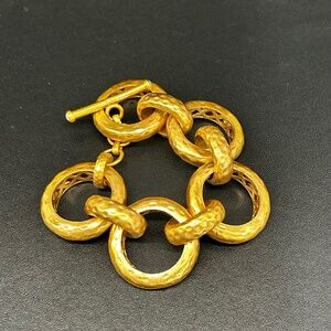 Julie Vos Hammered Savannah Link Chain Bracelet Signed 8" 24K Gold Plate
